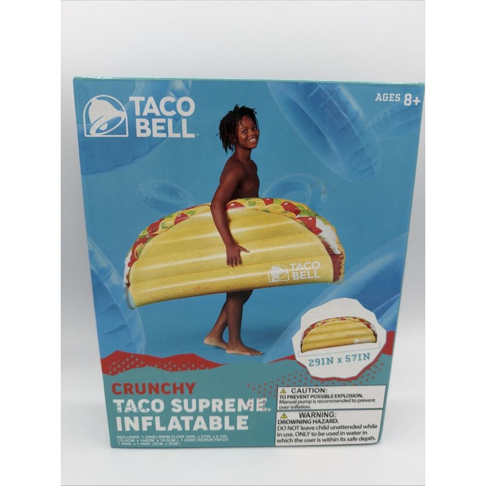 Taco Bell Inflatable Crunchy Taco Supreme Pool Float 29" X 57" New Novelty